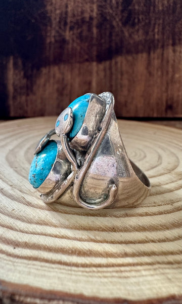 SLITHER ON Zuni Silver and Turquoise Ring • Size 11