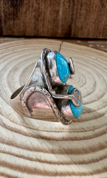 SLITHER ON Zuni Silver and Turquoise Ring • Size 11