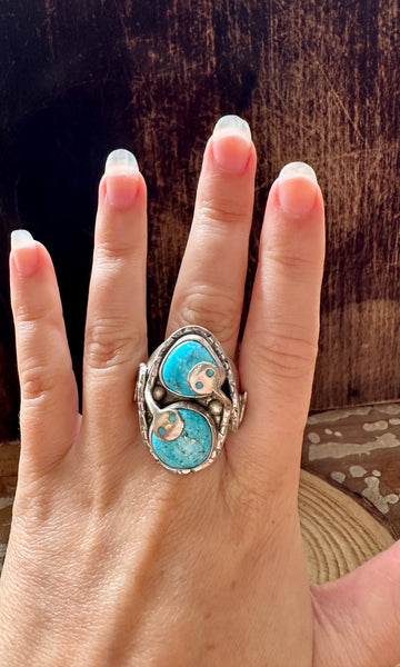 SLITHER ON Zuni Silver and Turquoise Ring • Size 11