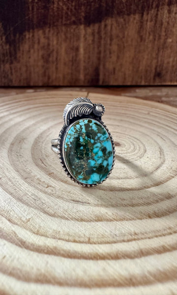 TURQUOISE FEATHER DROPLET S. Cooke Sterling Silver & Turquoise Ring • Size 7 1/2