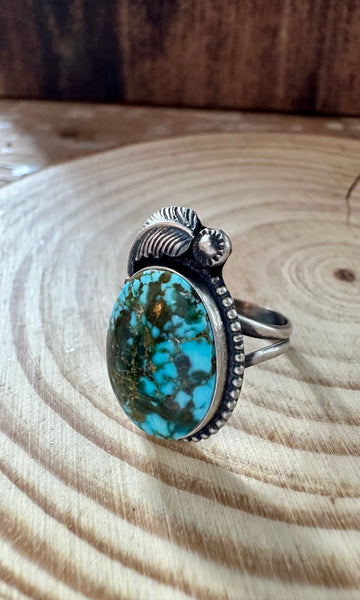 TURQUOISE FEATHER DROPLET S. Cooke Sterling Silver & Turquoise Ring • Size 7 1/2