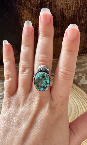 TURQUOISE FEATHER DROPLET S. Cooke Sterling Silver & Turquoise Ring • Size 7 1/2