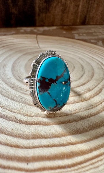 BOLD BLUE NAVAJO Kingman Turquoise and Sterling Silver Ring • Size 7