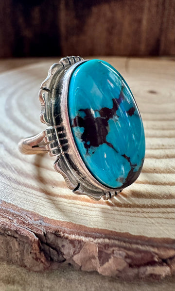 BOLD BLUE NAVAJO Kingman Turquoise and Sterling Silver Ring • Size 7