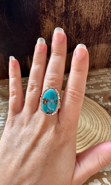 BOLD BLUE NAVAJO Kingman Turquoise and Sterling Silver Ring • Size 7