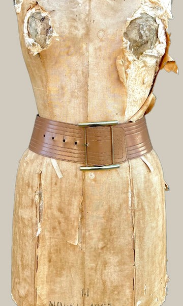 YVES SAINT LAURENT Thick Tan And Brown Leather Belt