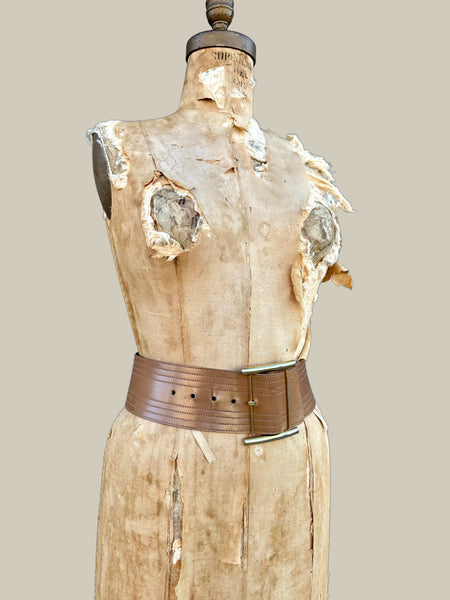 YVES SAINT LAURENT Thick Tan And Brown Leather Belt