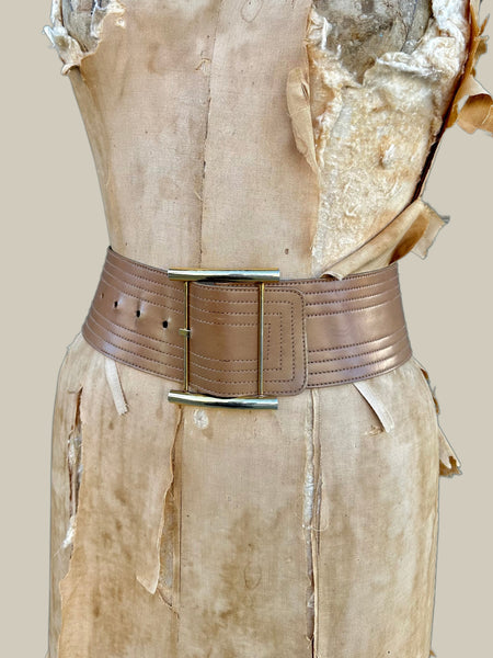 YVES SAINT LAURENT Thick Tan And Brown Leather Belt