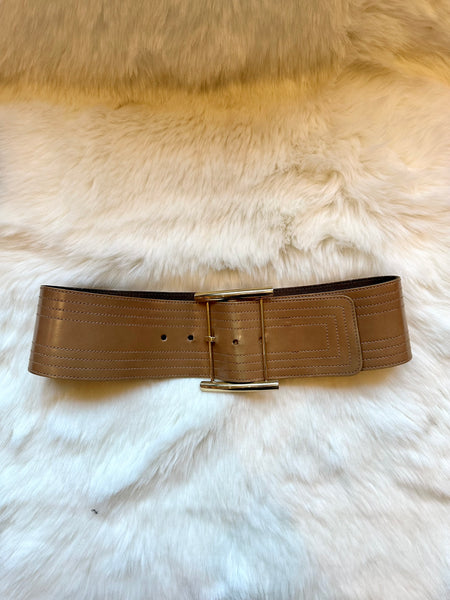 YVES SAINT LAURENT Thick Tan And Brown Leather Belt