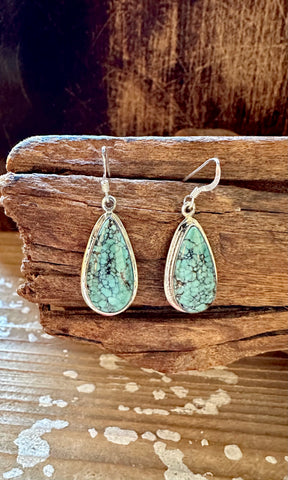 TURQUOISE TEARDROPS Navajo Sterling Silver Earrings Hallmark J