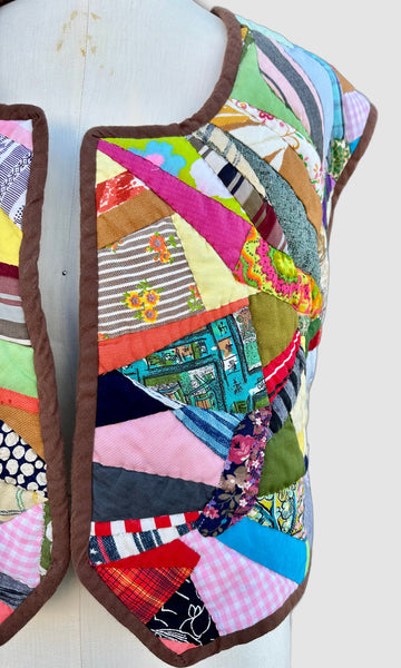 REVERSIBLE VINTAGE QUILTED Patchwork 70s Vest • Small