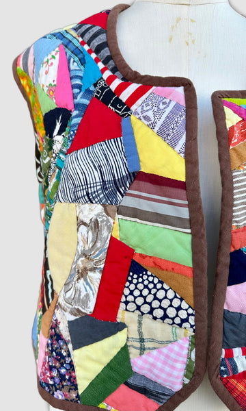 REVERSIBLE VINTAGE QUILTED Patchwork 70s Vest • Small