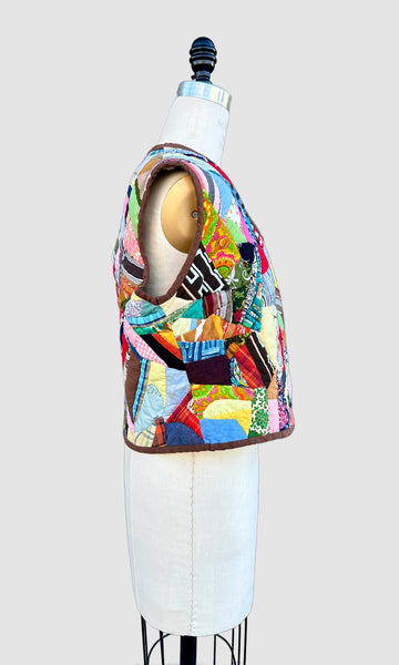 REVERSIBLE VINTAGE QUILTED Patchwork 70s Vest • Small