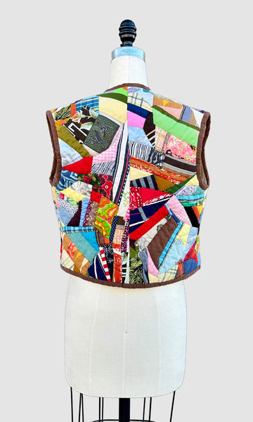 REVERSIBLE VINTAGE QUILTED Patchwork 70s Vest • Small