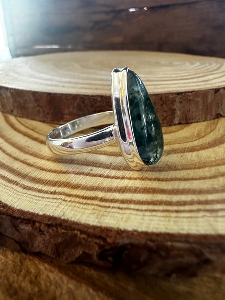 MOSS AGATE and Silver Ring • Size 8