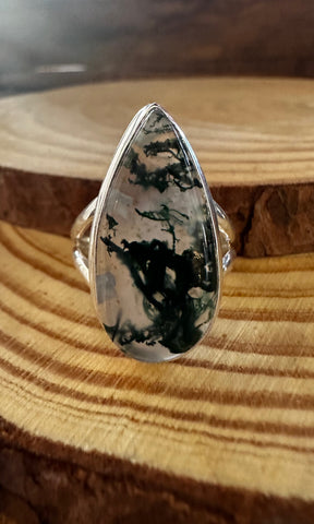 MOSS AGATE and Silver Ring • Size 7