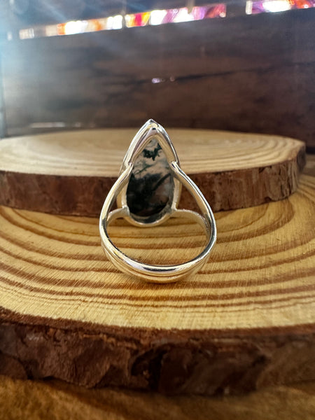 MOSS AGATE and Silver Ring • Size 7