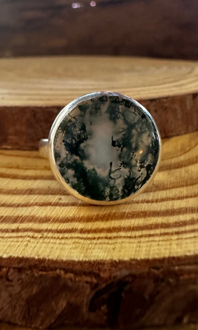 MOSS AGATE and Silver Ring • Size 9