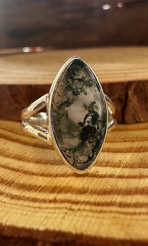 MOSS AGATE and Silver Ring • Size 6