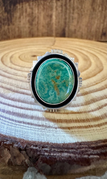 GREEN SHADOWBOX Skeets Silver & Turquoise Ring • Size 6 1/2