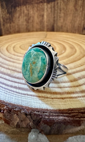 GREEN SHADOWBOX Skeets Silver & Turquoise Ring • Size 6 1/2