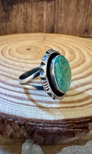 GREEN SHADOWBOX Skeets Silver & Turquoise Ring • Size 6 1/2