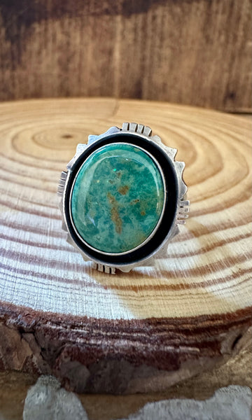 GREEN SHADOWBOX Skeets Silver & Turquoise Ring • Size 6 1/2