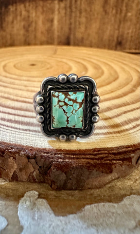 VINTAGE SQUARE ELEGANCE Sterling Silver and Turquoise Ring • Size 6 1/4