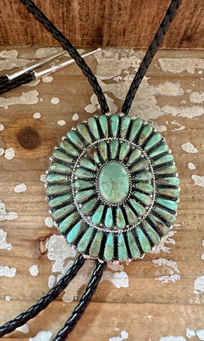 HERE COMES The Sun Green Turquoise Silver Bolo Tie