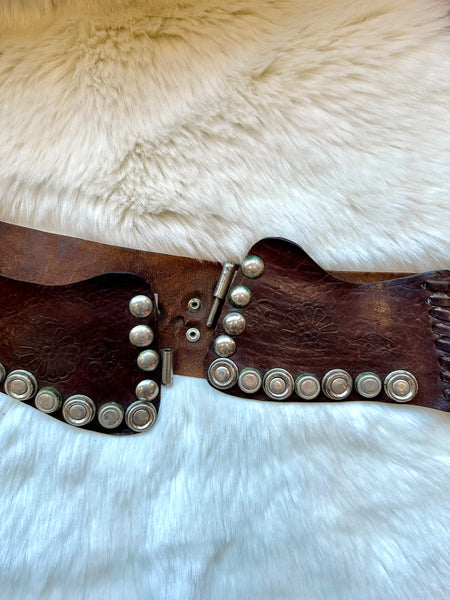 STUDDED STARS Vintage 60s/70s Thick Brown Leather Kidney Belt