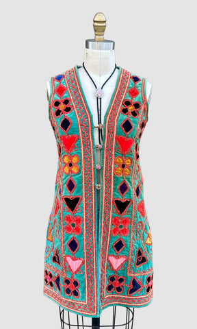 VINTAGE AFGHAN Embroidered 60s Vest • XS to Small