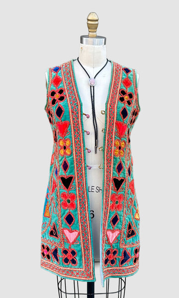 VINTAGE AFGHAN Embroidered 60s Vest • XS to Small