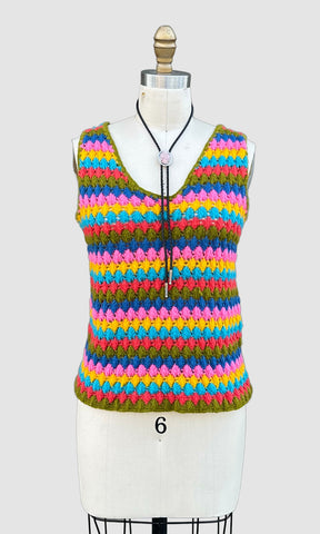 CROCHET Vintage 70s Knit Tank Top • Medium