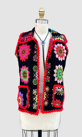 KALEIDOSCOPE 1970s Vintage Flower Vest • Med. to Lg.