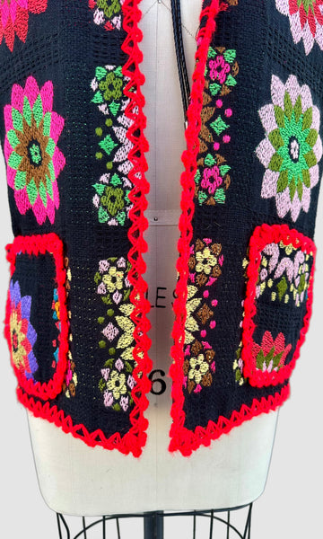 KALEIDOSCOPE 1970s Vintage Flower Vest • Med. to Lg.