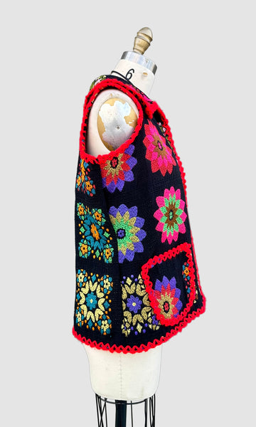 KALEIDOSCOPE 1970s Vintage Flower Vest • Med. to Lg.