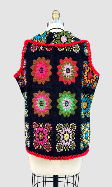 KALEIDOSCOPE 1970s Vintage Flower Vest • Med. to Lg.