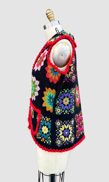 KALEIDOSCOPE 1970s Vintage Flower Vest • Med. to Lg.