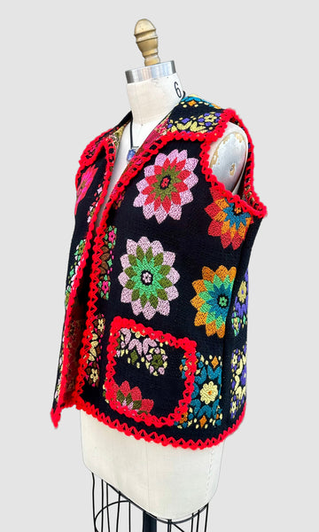 KALEIDOSCOPE 1970s Vintage Flower Vest • Med. to Lg.