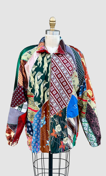 PATCHWORK UPCYCLED TIES Vintage 80s/90s Bomber Jacket • Med. to Lg.