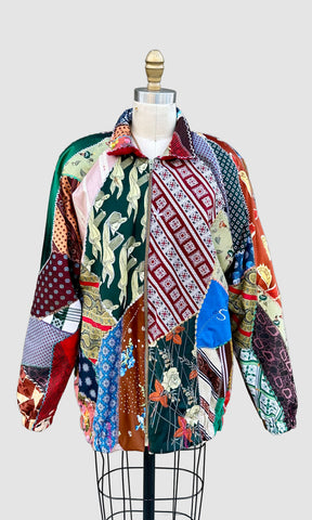 PATCHWORK UPCYCLED TIES Vintage 80s/90s Bomber Jacket • Med. to Lg.