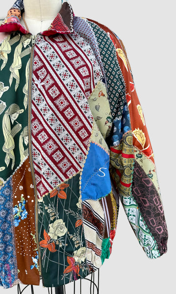 PATCHWORK UPCYCLED TIES Vintage 80s/90s Bomber Jacket • Med. to Lg.