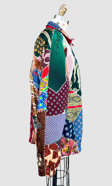 PATCHWORK UPCYCLED TIES Vintage 80s/90s Bomber Jacket • Med. to Lg.