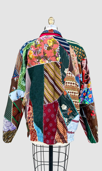 PATCHWORK UPCYCLED TIES Vintage 80s/90s Bomber Jacket • Med. to Lg.