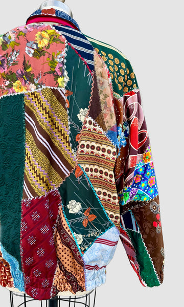 PATCHWORK UPCYCLED TIES Vintage 80s/90s Bomber Jacket • Med. to Lg.