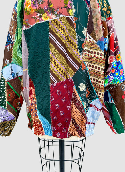 PATCHWORK UPCYCLED TIES Vintage 80s/90s Bomber Jacket • Med. to Lg.