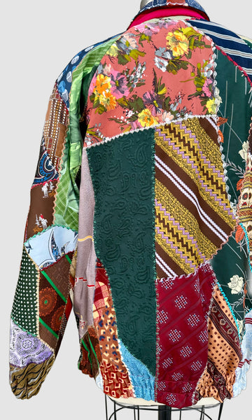 PATCHWORK UPCYCLED TIES Vintage 80s/90s Bomber Jacket • Med. to Lg.