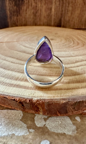 SLIM TEARDROP Amethyst Sterling Silver Ring • Size 7