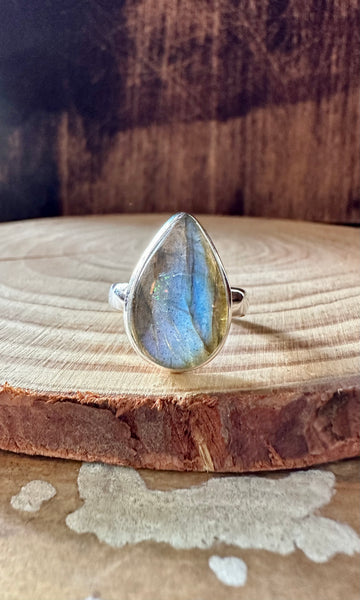 DEEP SEA TEARDROP LABRADORITE Sterling Silver Ring • Size 7