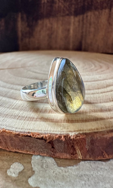 DEEP SEA TEARDROP LABRADORITE Sterling Silver Ring • Size 7